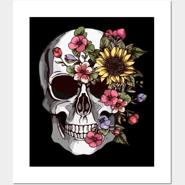 floral skull, cool skull, skull mask face Wall Art by Collagedream